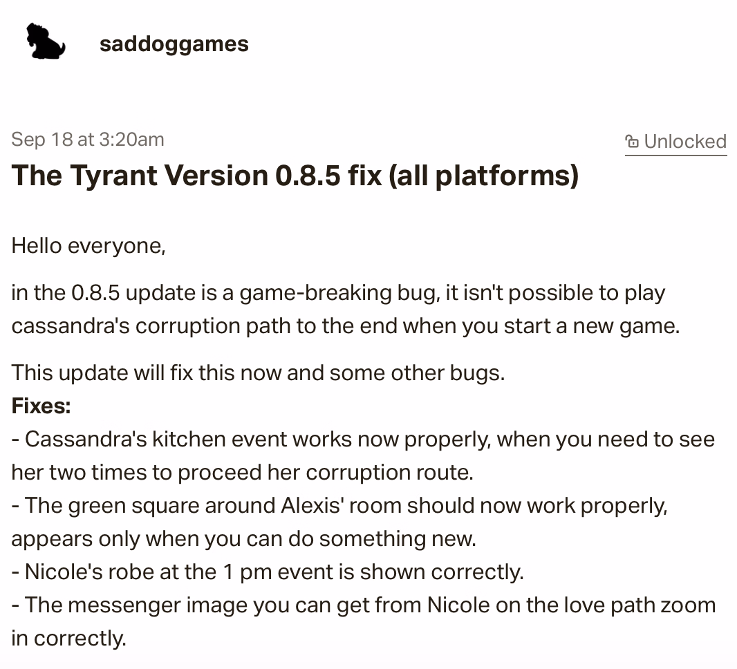 Ren'Py The Tyrant [v0.9.7] [Saddoggames]
