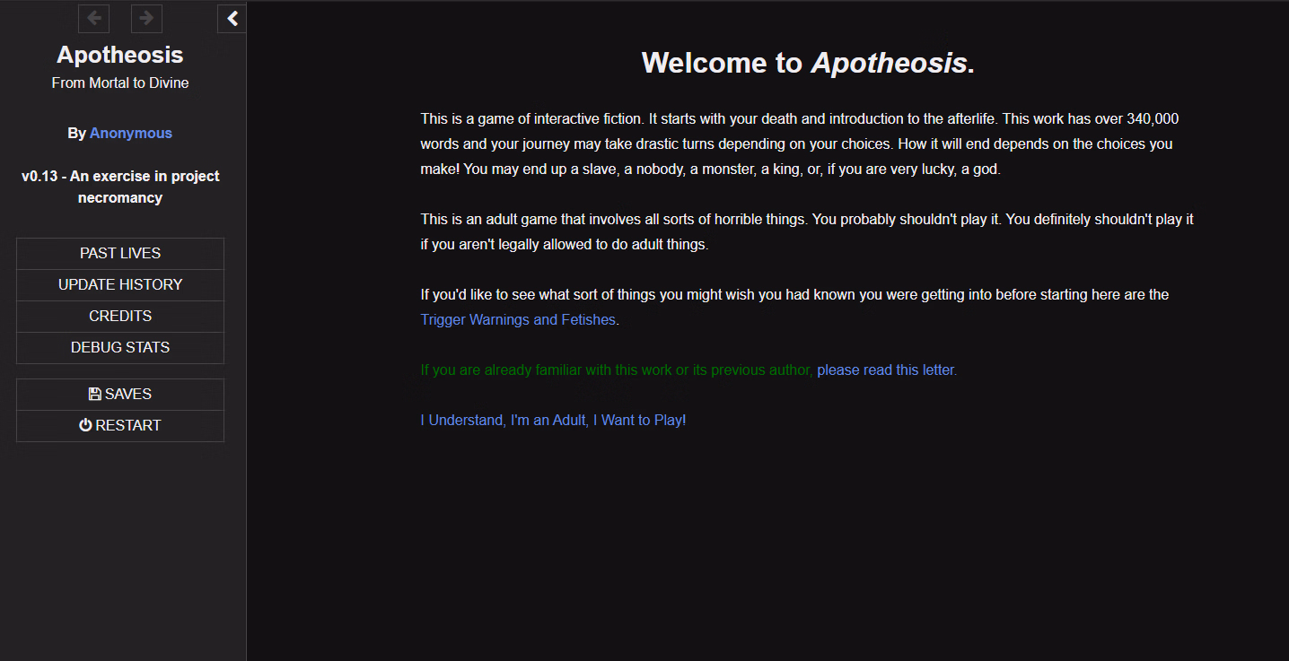 HTML Abandoned Apotheosis [v0.14] [Anonymous and JuliaGumshoe]