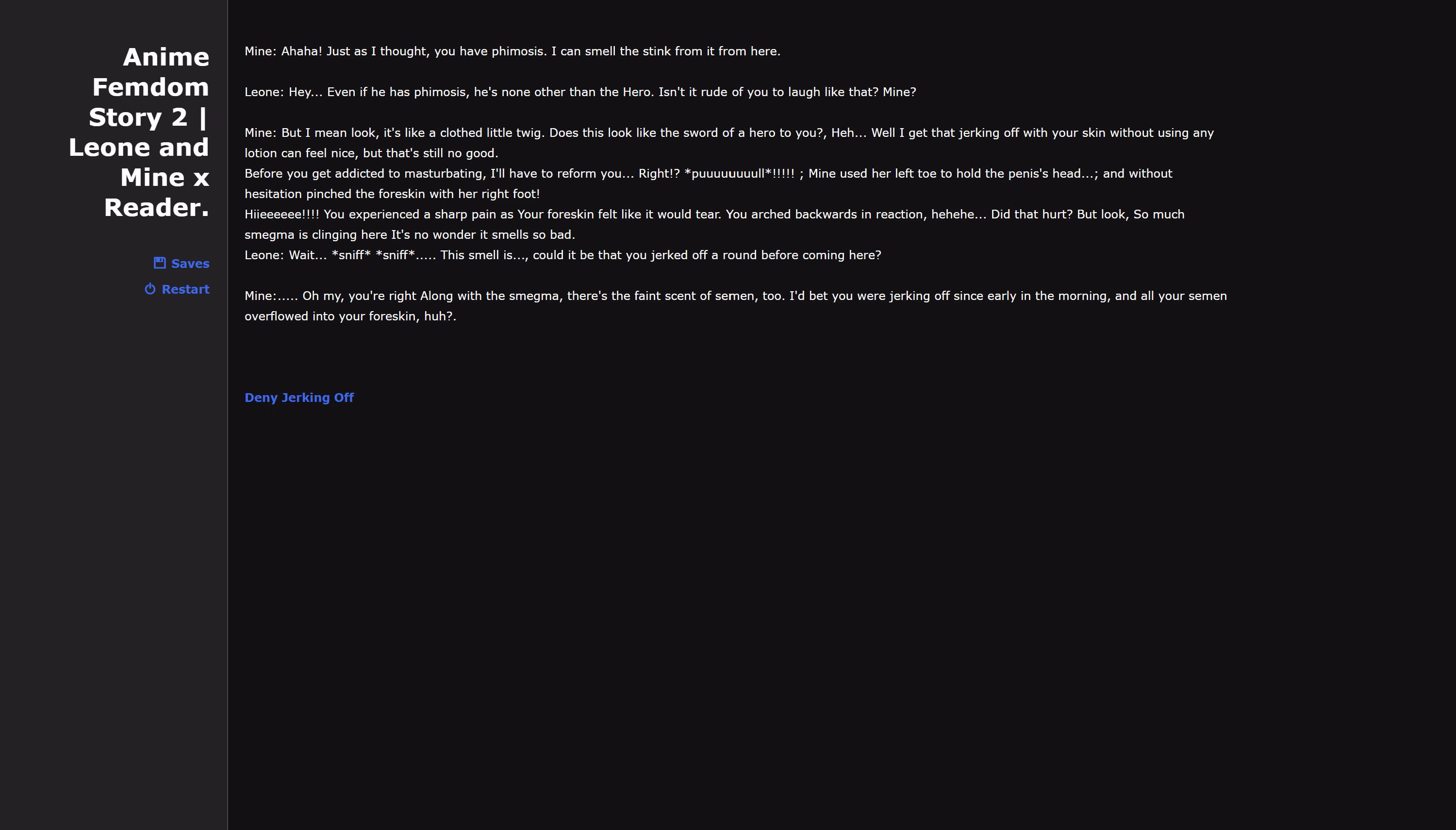 HTML Completed Anime Femdom Story 2 - Leone, Mine And The Reader [v1.0.0] [SaltySai]