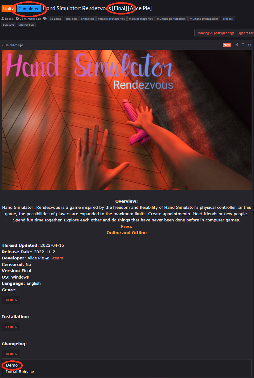 Unity Completed Hand Simulator: Rendezvous [Final] [Alice Pie]